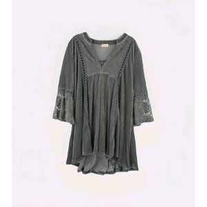 POL Women's Tunic Top Size L Gray Velvet Renaissance Fairy Jester Boho Festival